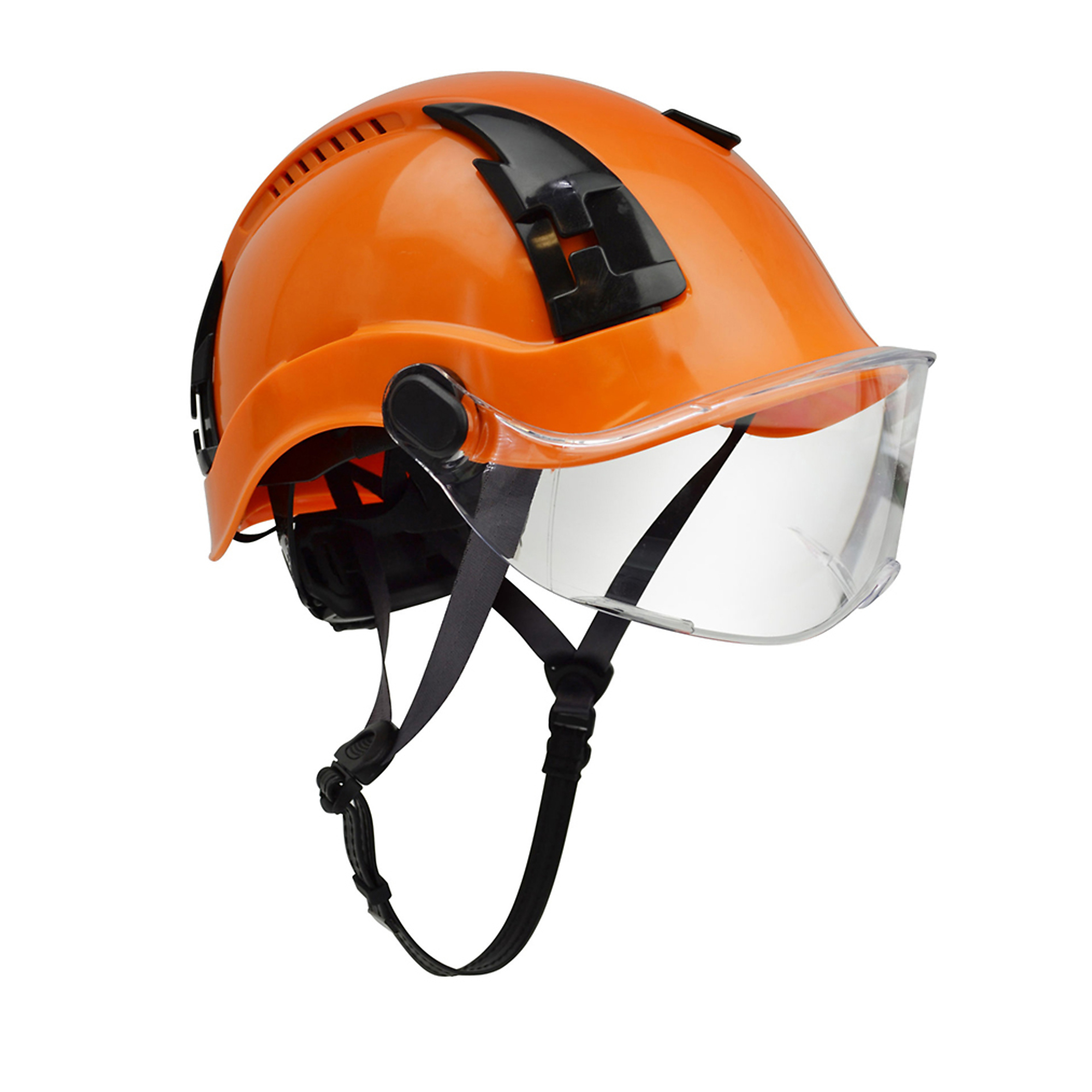 Malta Dynamics Apex Type 2 Safety Helmet with Clear Visor — Orange, Vented, Class C, ANSI/OSHA Compliant, EN12492, Model# HTO2001
